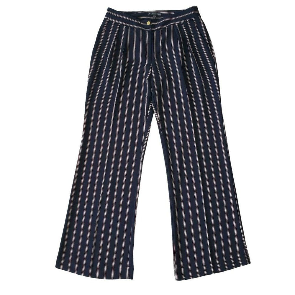 Adrianna Papell Navy Blue Vertical Stripes Pleated Front Dress Pants Size 8 - Picture 2 of 14
